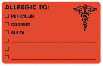 Tabbies® Allergy Warning Labels,  2-1/2 x 4, Orange, 100/Roll