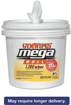 2XL Gym Wipes Mega Roll Wipes Bucket,  8 x 8, White, 1200 Wipes/Bucket, 2 Buckets/Carton