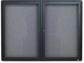 Quartet® Enclosed Indoor Fabric Bulletin Board with Hinged Doors,  48 x 36, Gray Surface, Graphite Aluminum Frame