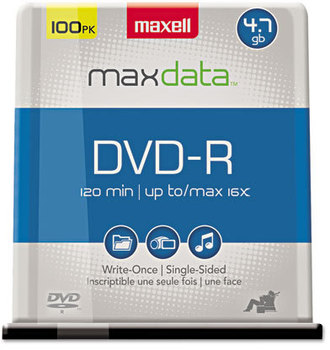Maxell® DVD-R Recordable Disc,  4.7GB, 16x, Spindle, Gold, 100/Pack