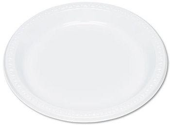 Tablemate® Plastic Dinnerware,  Plates, 9" dia, White, 125/Pack