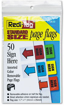 Redi-Tag® Removable/Reusable Standard Page Flags Value Pack,  Green/Yellow/Red/Blue/Orange, 10/Color, 50/Pack