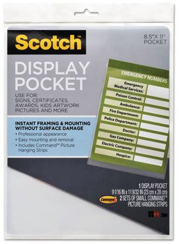 Scotch™ Adhesive Display Pocket,  Removable Interlocking Fasteners, Plastic, 8-1/2 x 11, Clear