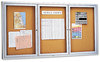 A Picture of product QRT-2366 Quartet® Enclosed Indoor Cork Bulletin Board with Hinged Doors,  Natural Cork/Fiberboard, 72 x 36, Silver Aluminum Frame
