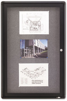 Quartet® Enclosed Indoor Fabric Bulletin Board with Hinged Doors,  24 x 36, Gray Surface, Graphite Aluminum Frame