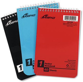 Ampad® Memo Books,  Narrow, 4 x 6, White, 40 Sheets, 3/Pack
