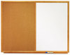 A Picture of product QRT-S554 Quartet® Combination Board,  Melamine/Cork, 48 x 36, White/Brown, Oak Finish Frame