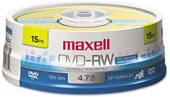 Maxell® DVD-RW Rewritable Disc,  4.7GB, 2x, Spindle, Gold, 15/Pack