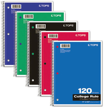 TOPS™ Coil-Lock Wirebound Notebooks,  College/Medium, 11 x 8 1/2, White, 120 Sheets