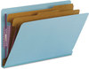 A Picture of product SMD-29781 Smead™ End Tab Colored Pressboard Classification Folders with SafeSHIELD® Coated Fasteners Six 2" Expansion, 2 Dividers, Legal Size, Blue, 10/Box