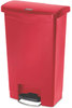 A Picture of product RCP-1883566 Rubbermaid® Commercial Slim Jim® Resin Front Step Style Step-On Container. 13 gal. Red.