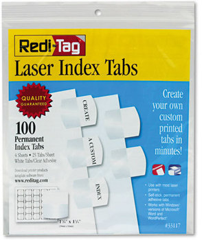 Redi-Tag® Laser and Inkjet Printable Index Tabs,  1 1/8 Inch, White, 100/Pack