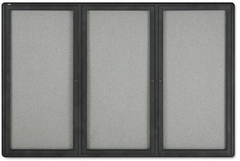 Quartet® Enclosed Indoor Fabric Bulletin Board with Hinged Doors,  72 x 48, Gray Surface, Graphite Aluminum Frame