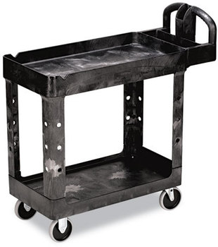 Rubbermaid® Commercial Heavy-Duty Utility Cart,  Two-Shelf, 17-1/8w x 38-1/2d x 38-7/8h, Black