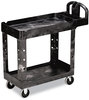 A Picture of product RCP-450088BK Rubbermaid® Commercial Heavy-Duty Utility Cart,  Two-Shelf, 17-1/8w x 38-1/2d x 38-7/8h, Black