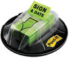A Picture of product MMM-680HVSD Post-it® Flags Arrow in a Desk Grip Dispenser Page "Sign and Date", Bright Green, 200 Flags/Dispenser