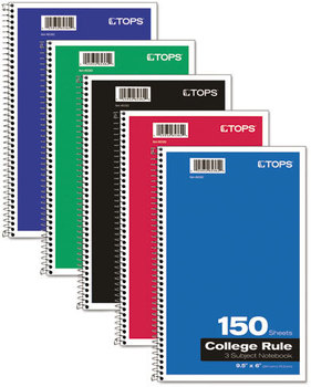 TOPS™ Coil-Lock Wirebound Notebooks,  College/Medium, 9 1/2 x 6, White, 150 Sheets