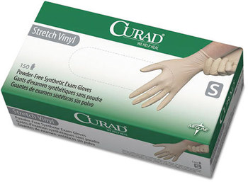 Curad® Powder-Free Stretch-Vinyl Exam Gloves. Size Small. Cream. 150/box.