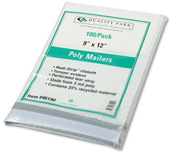Quality Park™ Redi-Strip™ Poly Mailer,  Side Seam, 9 x 12, White, 100/Box