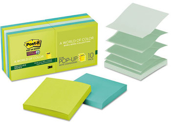 Post-it® Pop-up Notes Super Sticky Pop-up Recycled Notes in Bora Bora Colors,  3 x 3, 90/Pad, 10 Pads/Pack