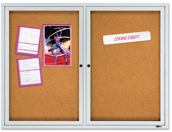 Quartet® Enclosed Outdoors Bulletin Board,  Cork/Fiberboard, 48" x 36", Silver Aluminum Frame