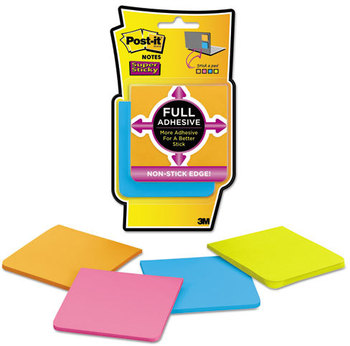 Post-it® Notes Super Sticky Full Adhesive Notes,  3 x 3, Assorted Rio de Janeiro Colors, 4/Pack