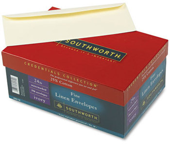 Southworth® 25% Cotton Linen #10 Envelope,  Ivory, 24 lbs., Linen, 250/Box,  FSC