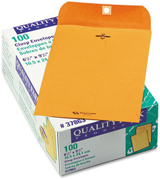 Quality Park™ Clasp Envelope,  6 1/2 x 9 1/2, 28lb, Brown Kraft, 100/Box