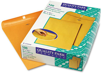 Quality Park™ Clasp Envelope,  12 x 15 1/2, 28lb, Brown Kraft, 100/Box