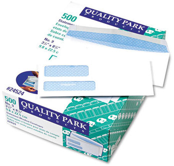 Quality Park™ Double Window Security Tinted Check Envelope,  #9, White, 500/Box