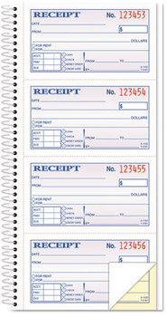 TOPS™ Money/Rent Receipt Spiral Book,  2-3/4 x 4 3/4, 2-Part Carbonless, 200 Sets/Book