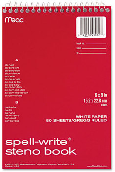 Mead® Spell-Write® Wirebound Steno Book,  Gregg Rule, 6 x 9, White, 80 Sheets