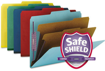 Smead™ Six-Section Colored Pressboard Top Tab Classification Folders with SafeSHIELD® Coated Fasteners Six 2 Dividers, Letter Size, Assorted, 10/Box