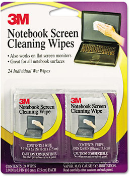 3M Notebook Screen Cleaning Wipes,  Cloth, 7 x 4, White, 24/Pack