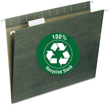 Smead™ 100% Recycled Hanging File Folders Letter Size, 1/5-Cut Tabs, Standard Green, 25/Box