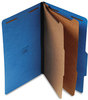 A Picture of product UNV-10311 Universal® Bright Colored Pressboard Classification Folders 2" Expansion, 2 Dividers, 6 Fasteners, Legal Size, Cobalt Blue, 10/Box