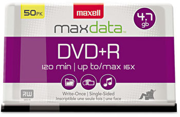 Maxell® DVD+R High-Speed Recordable Disc,  4.7GB, 16x, Spindle, Silver, 50/Pack