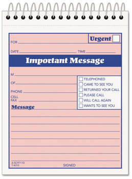 TOPS™ Telephone Message Book with Fax/Mobile Section,  4-1/4 x 5 1/2, Two-Part, 50/Book