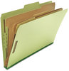 A Picture of product UNV-10296 Universal® Four-, Six- and Eight-Section Pressboard Classification Folders 3" Expansion, 3 Dividers, 8 Fasteners, Legal Size, Green Exterior, 10/Box