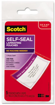 Scotch™ Self-Sealing Laminating Pouches,  12.5 mil, 2 13/16 x 4 1/2, Luggage Tag, 5/Pack