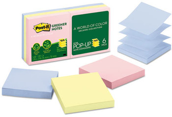 Post-it® Greener Notes Original Recycled Pop-up Notes,  3 x 3, Helsinki, 6 100-Sheet Pads