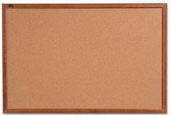 Quartet® Cork Bulletin Board with Oak Frame,  36 x 24, Oak Finish Frame