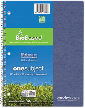 Roaring Spring® Environotes® Sugarcane Notebook,  8 1/2 x 11, 1 Subj, 80 Sheets, College, Assorted