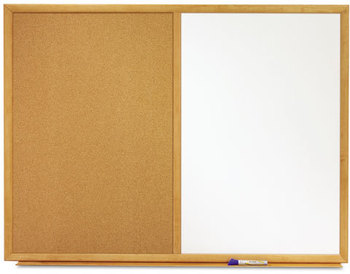 Quartet® Combination Board,  Melamine/Cork, 36 x 24, White/Brown, Oak Finish Frame