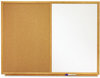 A Picture of product QRT-S553 Quartet® Combination Board,  Melamine/Cork, 36 x 24, White/Brown, Oak Finish Frame