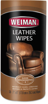 WEIMAN® Leather Wipes,  7 x 8, 30/Canister, 4 Canisters/Carton