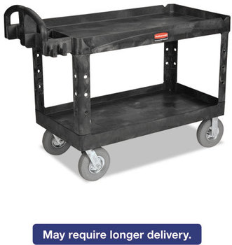 Rubbermaid® Commercial Heavy-Duty Utility Cart,  Two-Shelf, 26w x 55d x 33 1/4h, Black