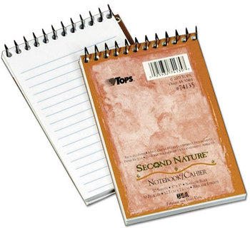 TOPS™ Second Nature® Single Subject Wirebound Notebooks,  Narrow, 3 x 5, White, 50 Sheets