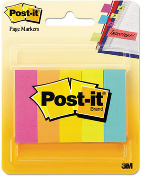 Post-it® Page Markers Flag Assorted Brights, 100 Flags/Pad, 5 Pads/Pack
