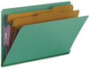 A Picture of product SMD-29785 Smead™ End Tab Colored Pressboard Classification Folders with SafeSHIELD® Coated Fasteners Six 2" Expansion, 2 Dividers, Legal Size, Green, 10/Box